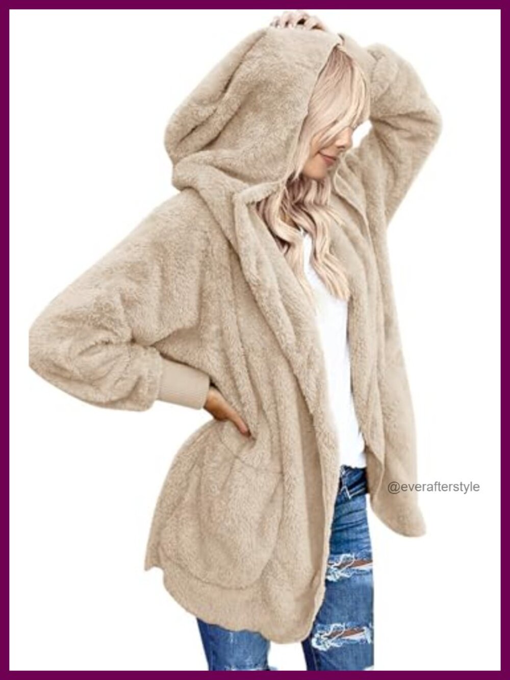 Sherpa Fleece Open Front Cardigan Sweater with Pockets